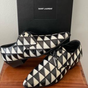 YSL Saint Laurent Derby Oxford Leather Black White shoes